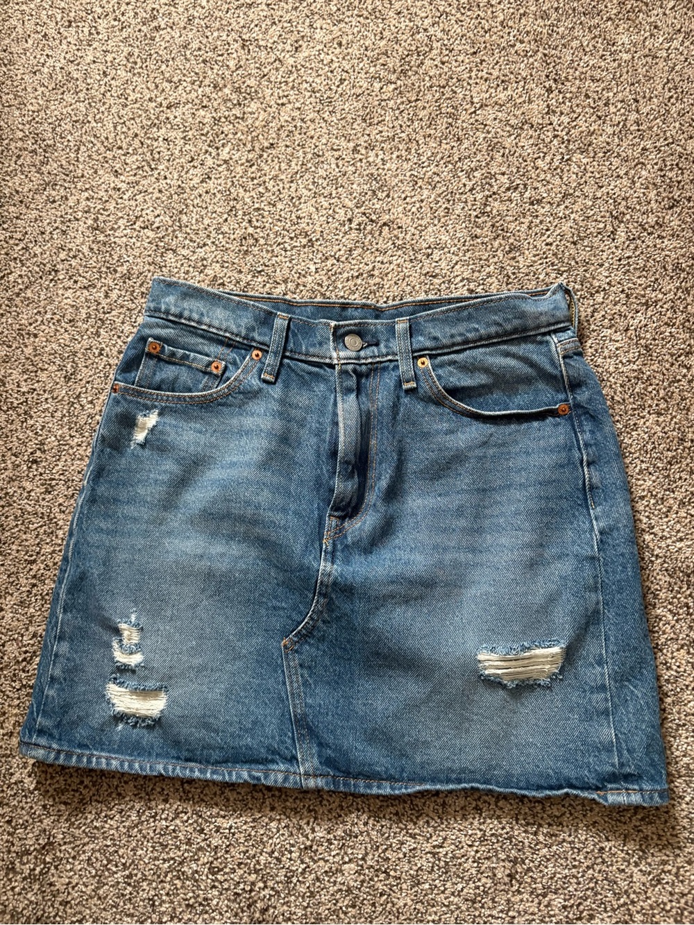 Levi Denim Distressed A-Line Skirt - Blue
